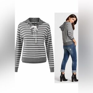 CAbi Gray and White Striped Hoodie